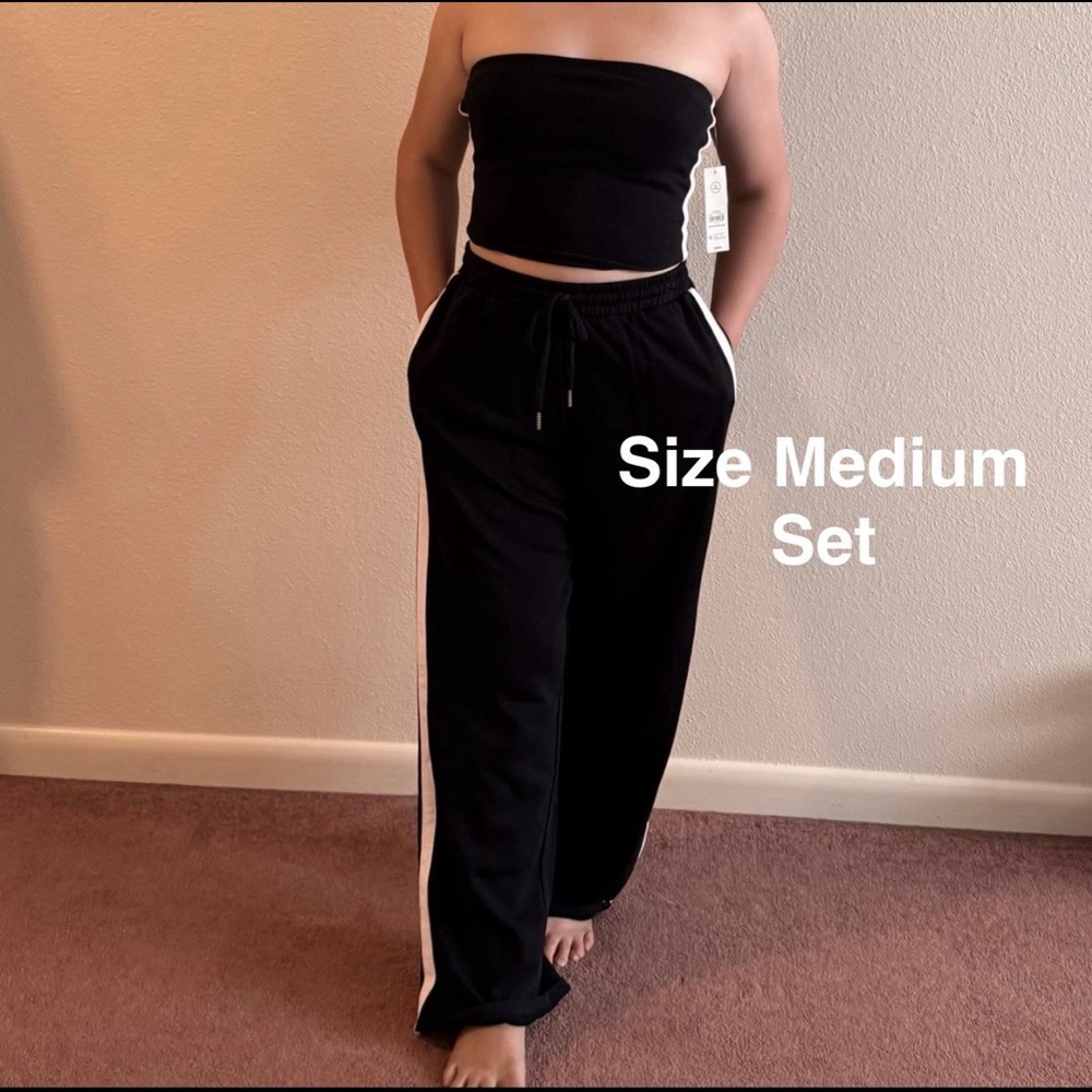 No Boundaries Women's French Terry Tube Top and Pants Set, 2-Piece,Medium